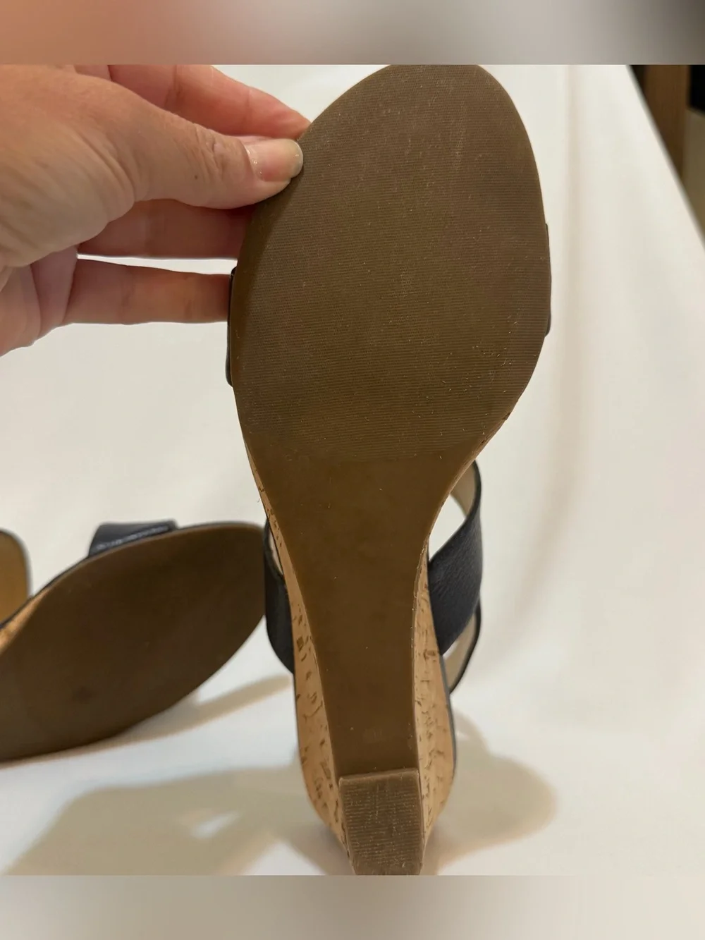 Talbots Navy Leather Two-Band Slingback Wedges
